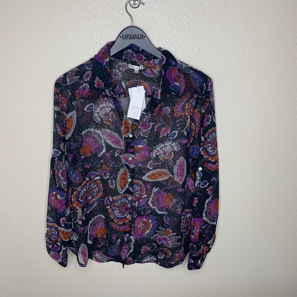 NWT Casual Studio Sheer Long Sleeve Paisley Blouse - Picture 3 of 6